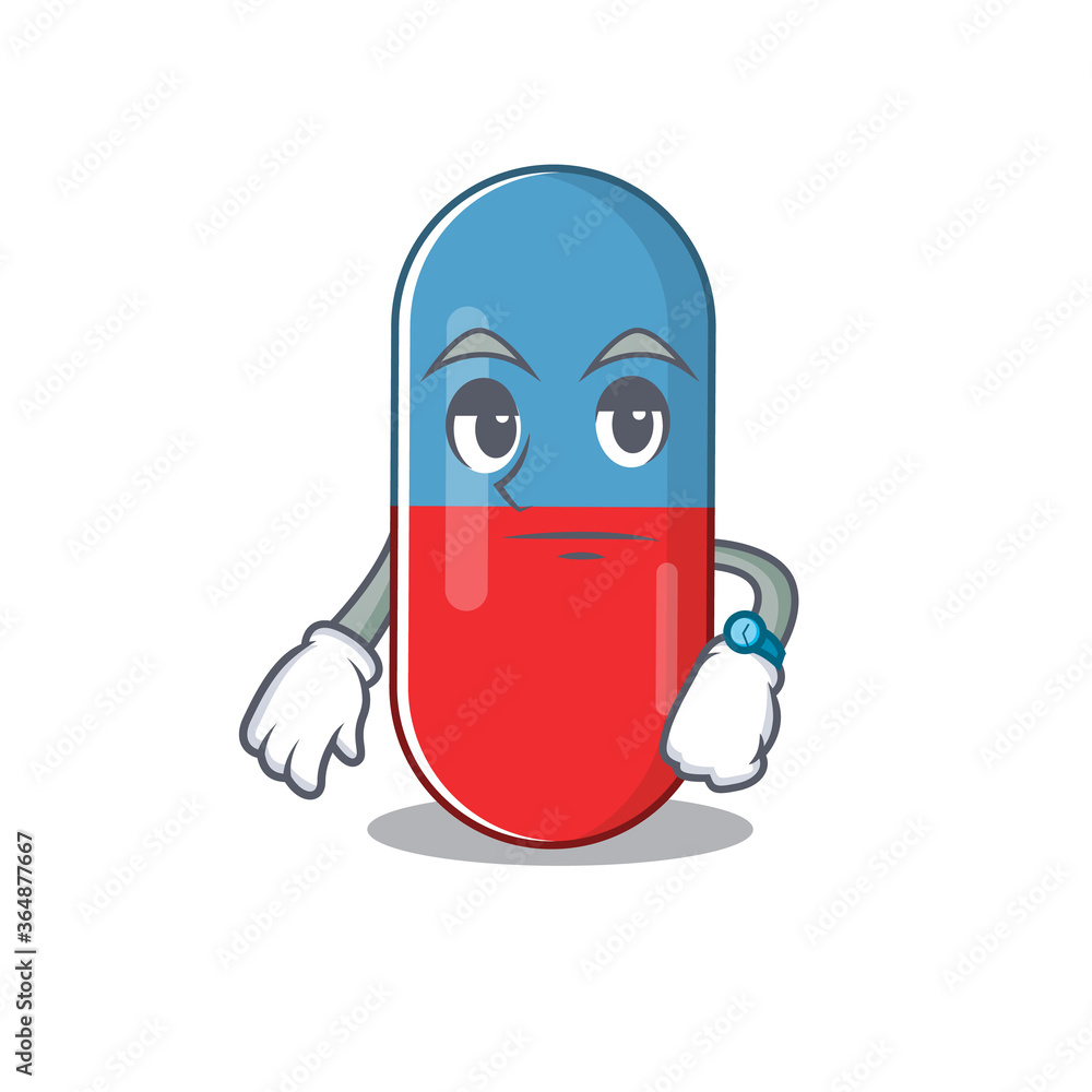 Fototapeta premium Mascot design style of pills drug with waiting gesture
