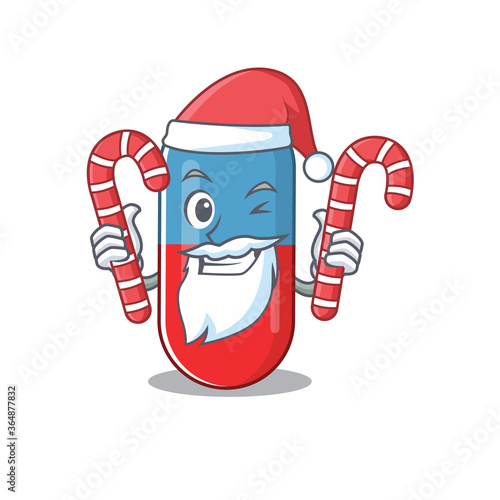 Pills drug dressed in Santa Cartoon character with Christmas candies