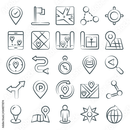 Maps, Navigation and Tracker Icons in Editable Linear Style 