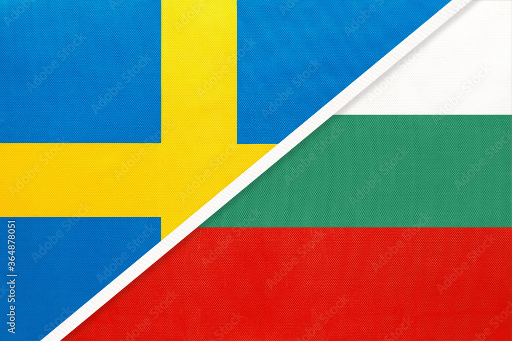 Sweden and Bulgaria, symbol of national flags from textile. Championship between two European countries.