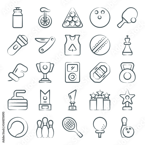 
Sports Accessories Icons in Hand Drawn Style Pack 
