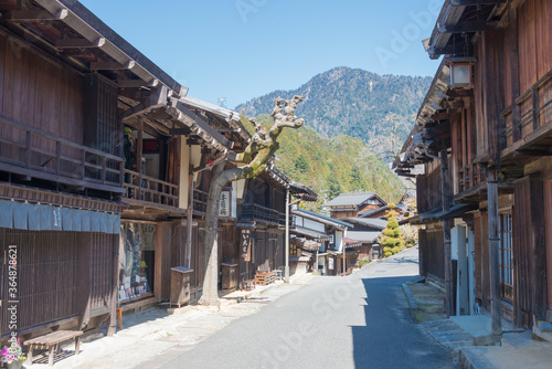Tsumago-juku in Nagiso, Nagano, Japan. Tsumago-juku was a historic post town of famous Nakasendo trail between Edo (Tokyo) and Kyoto. © beibaoke