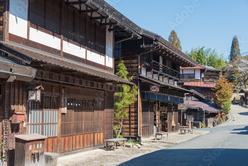 Tsumago-juku in Nagiso, Nagano, Japan. Tsumago-juku was a historic post town of famous Nakasendo trail between Edo (Tokyo) and Kyoto.