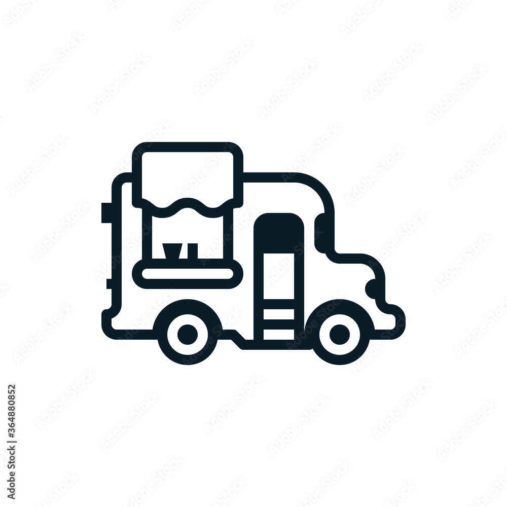 Food truck outline icons. Vector illustration. Editable stroke. Isolated icon suitable for web, infographics, interface and apps.