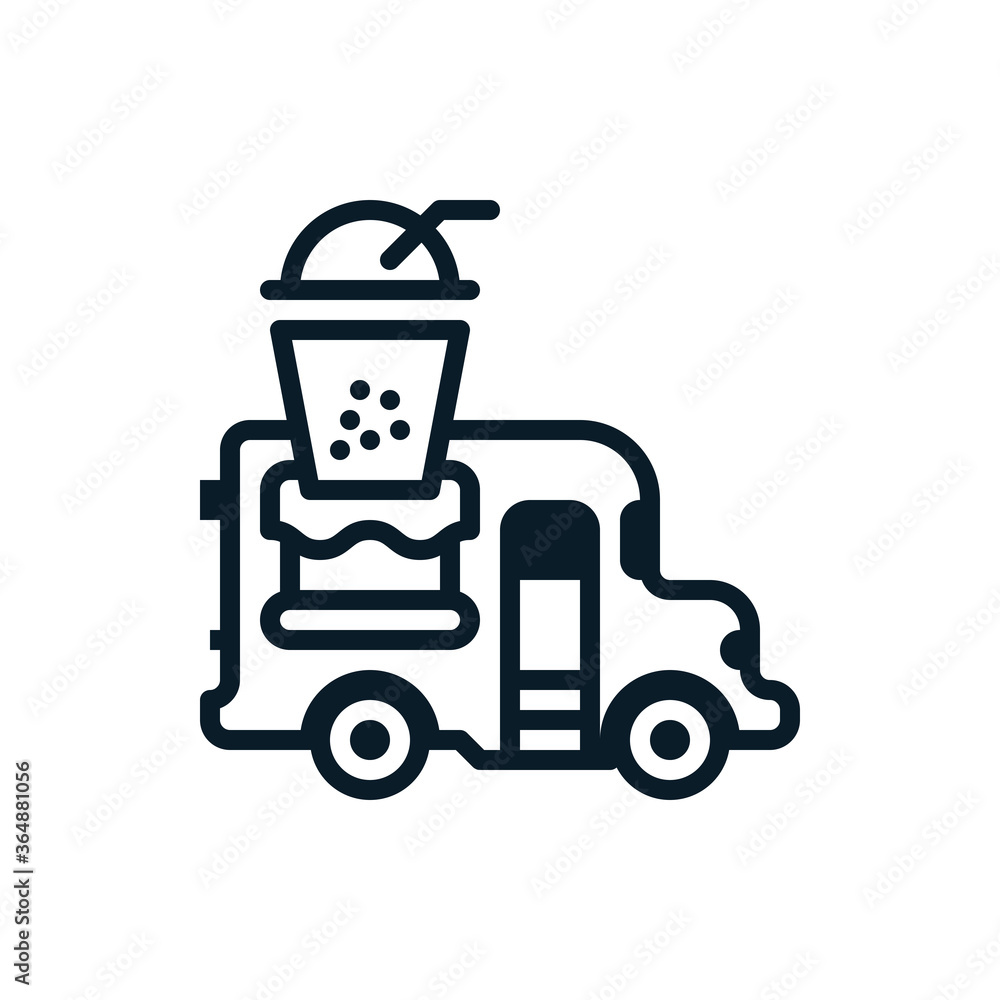 Food truck, delivery outline icons. Vector illustration. Editable stroke. Isolated icon suitable for web, infographics, interface and apps.