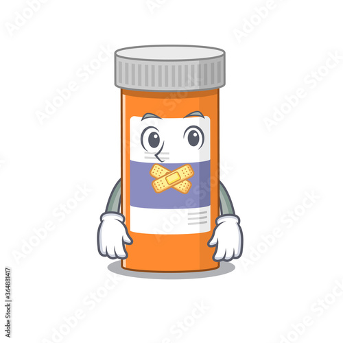 Pills drug bottle cartoon character style having strange silent face