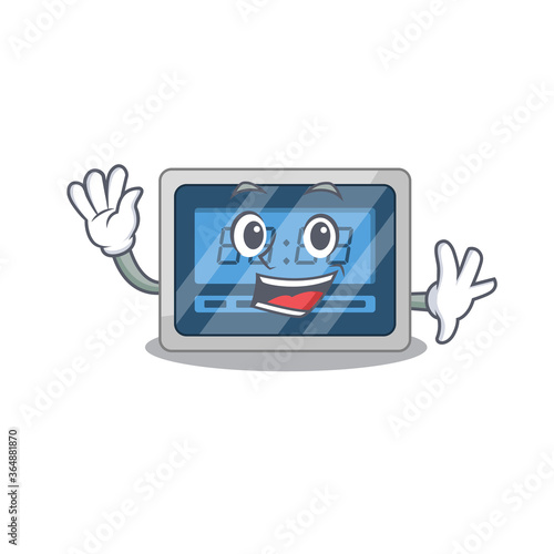 A charming digital timer mascot design style smiling and waving hand