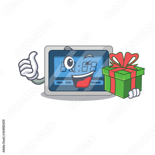 Wallpaper Mural joyful digital timer cartoon character with a big gift box Torontodigital.ca