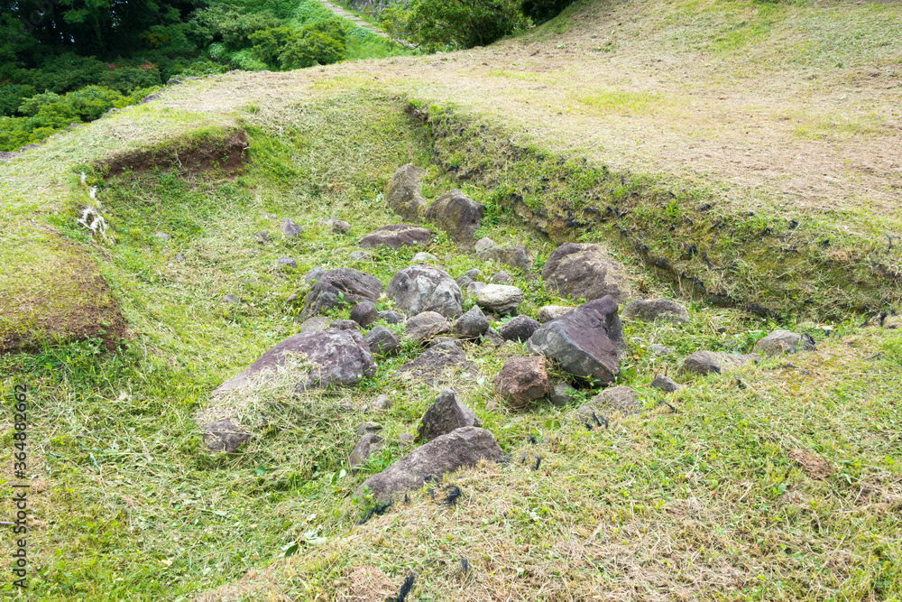 Remains of Hara castle in Shimabara, Nagasaki, Japan. It is part of the World Heritage Site - Hidden Christian Sites in the Nagasaki Region. Remains of Hara castle in Shimabara, Nagasaki, Japan. It is part of the World Heritage Site - Hidden Christian Sites in the Nagasaki Region.