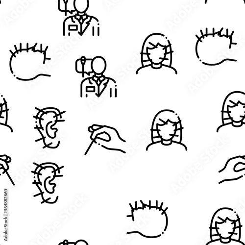Acupuncture Therapy Seamless Pattern Vector Thin Line. Illustrations