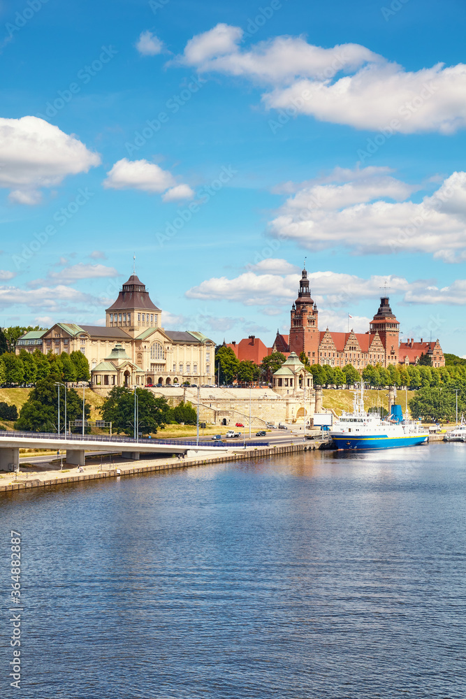 Szczecin waterfront with Chrobry Embankment, Poland.