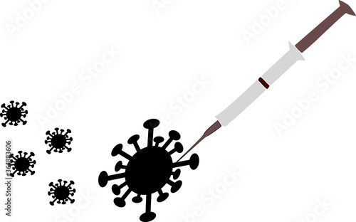 Injection is inserting on corona virus cartoon vector.
