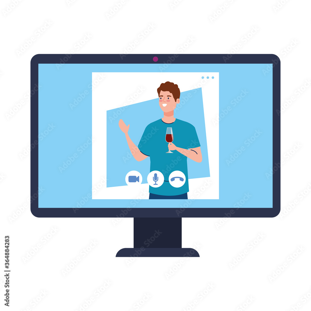 Man on computer in video chat design, Call online conference and webcam theme Vector illustration Man on computer in video chat design, Call online conference and webcam theme Vector illustration