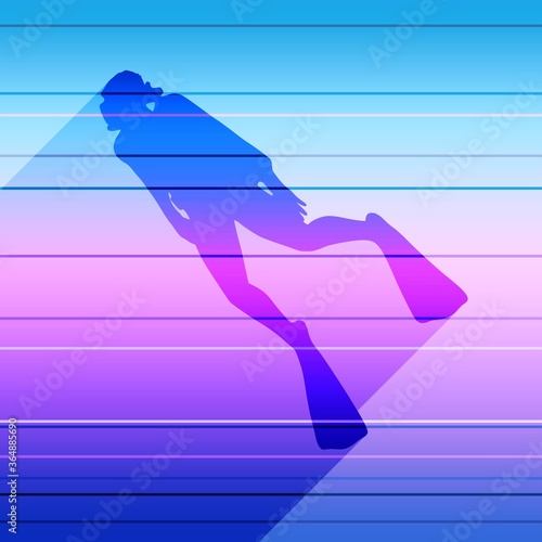 Silhouette of diver. Icon diver. The concept of sport diving. Web icon with long shadow