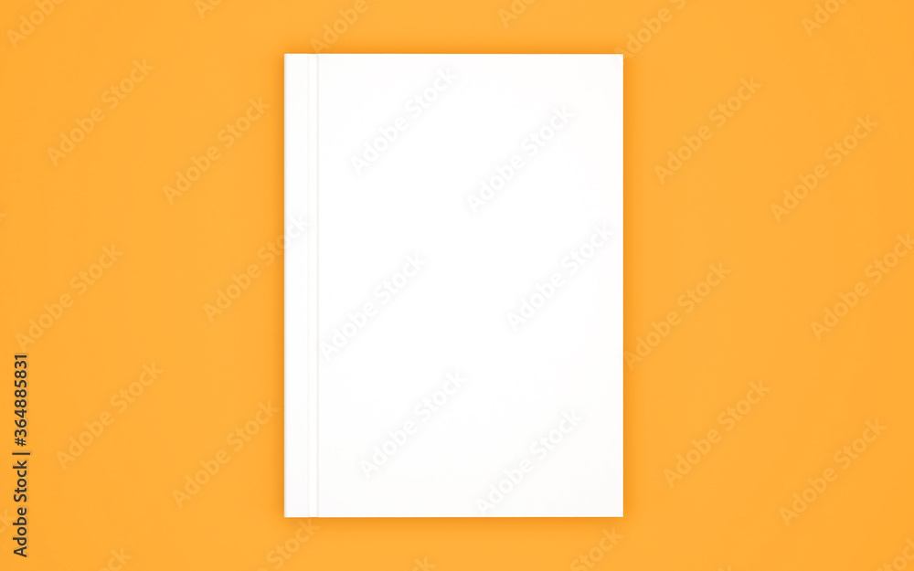 Fototapeta premium Blank book cover template isolated on yellow background. 3D rendering.