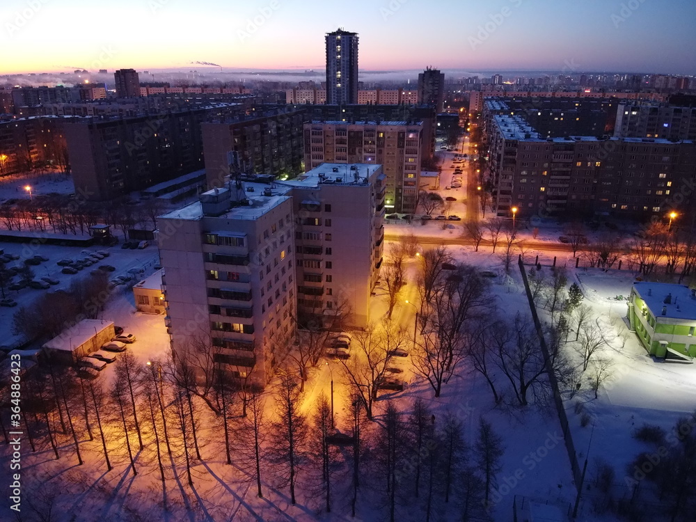 Fototapeta premium night glowing city aerial view