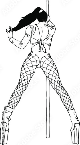 Illustration of a sports girl on a pylon. Pole dancing. stripper, pole dance. For printing packaging, cards, designers, clothes, clubs, Poledance studios, icon, logo