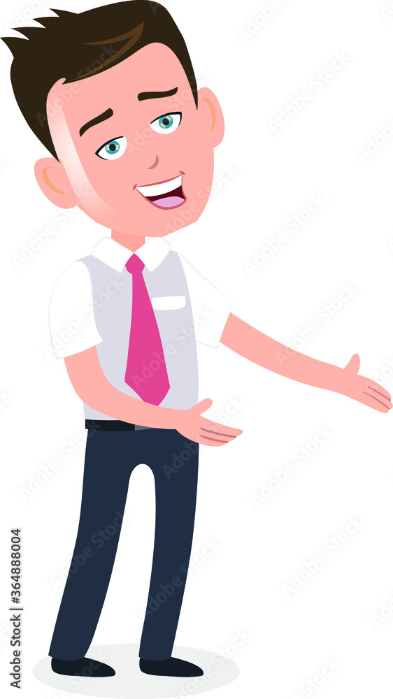 Cute Salesman manager employee worker businessman presenting showing displaying Cute Salesman manager employee worker businessman presenting showing displaying