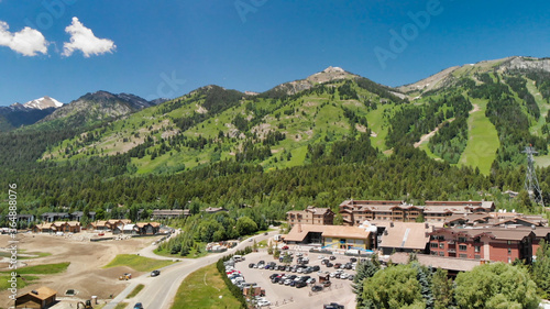 Amazing panoramic aerial view of Teton Village near Jackson Hole in summertime, WY, USA photo