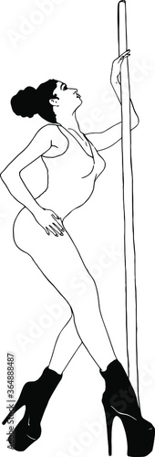 Illustration of a sports girl on a pylon. Pole dancing. stripper, pole dance. For printing packaging, cards, designers, clothes, clubs, Poledance studios, icon, logo