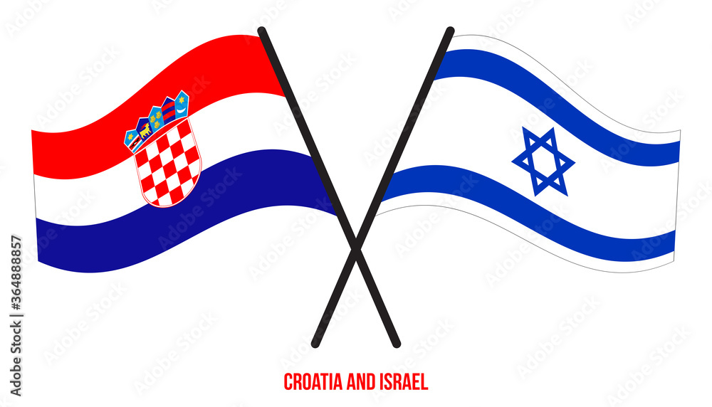 Croatia and Israel Flags Crossed And Waving Flat Style. Official Proportion. Correct Colors.