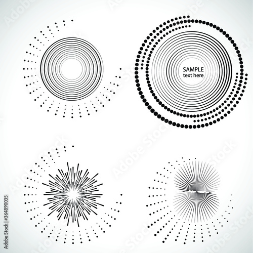 Lines and halftone dots in Circle Form . Spiral Vector Illustration .Technology round Logo . Design element . Abstract Geometric shape . Striped border 