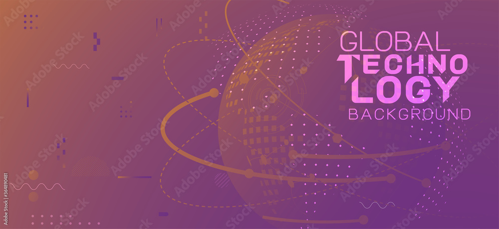 Global connecting network and modern technology concept with dots and mesh on gradient background. Vector illustration Global connecting network and modern technology concept with dots and mesh on gradient background. Vector illustration
