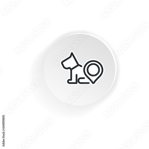 Pet with pinpoint location. Dog here map pointer. Pet shop location. Vector on isolated white background. EPS 10