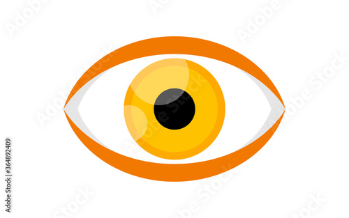 eye yellow orange for icon isolated on white, illustration eyeball yellow for health care concept, orange eye for graphic logo, eye redness for eyesight, see, vision, look, view and optical symbol