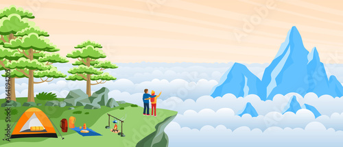 Travelers come to the top of the mountain to watch the morning mist.