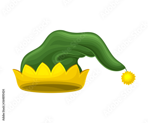 Jester Green Hat with Yellow Jingle Bells Vector Illustration