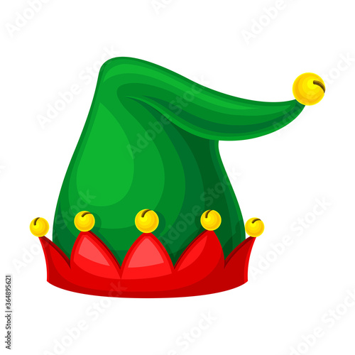 Jester Green Hat with Yellow Jingle Bells Vector Illustration