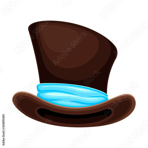 Top Hat or Cylinder with Ribbon and Wide Brims Vector Illustration