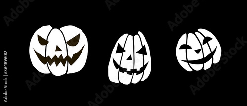 Vector set of smiling faces ghosts in doodle style. Halloween's element for party, poster, invitation, any design. Danger animal. Black and white