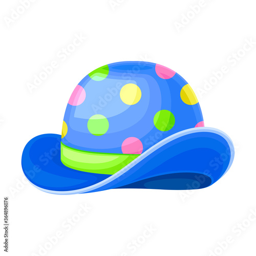Clown Rounded Hat with Dots and Ribbon Vector Illustration