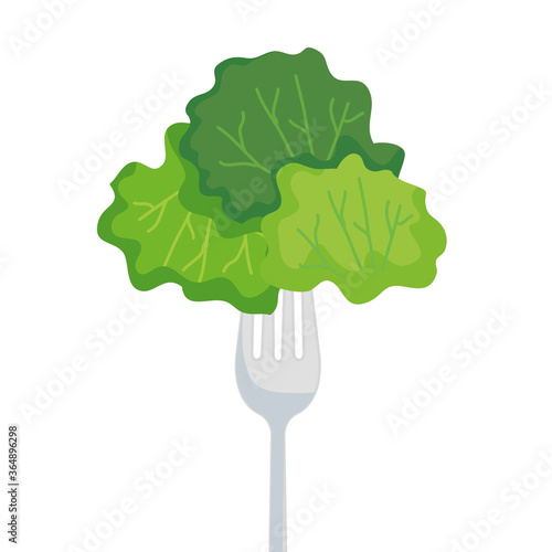 lettuce on fork design, Vegetable organic food healthy fresh natural and market theme Vector illustration