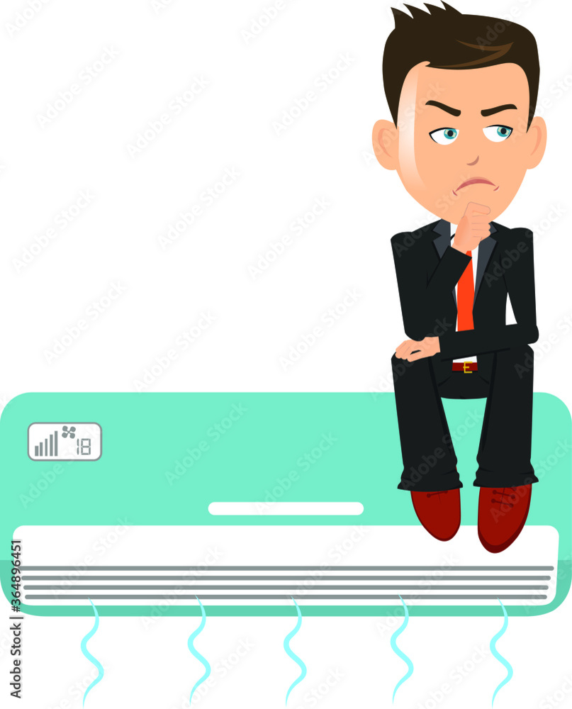 Man salesman person businessman thinking sitting over a air conditioner ac