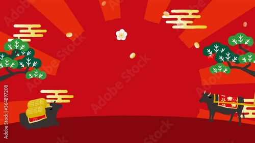 Wallpaper Mural 2021年丑年　お正月背景動画 　荷車を引いて歩く牛 Torontodigital.ca