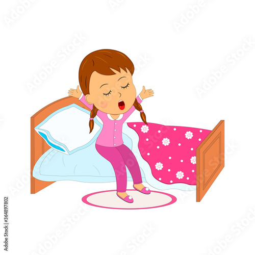 little girl waking up,illustration,vector