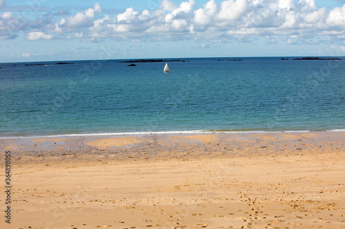 Beautiful sandy beach on the Emerald coast between Saint Malo and Cancale. Brittany, France