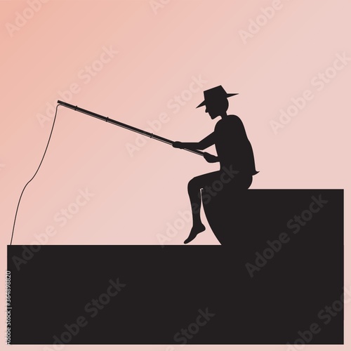 silhouette of man with fishing rod