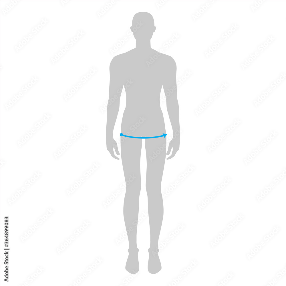 Fototapeta premium Men to do hip measurement fashion Illustration for size chart. 7.5 head size boy for site or online shop. Human body infographic template for clothes.