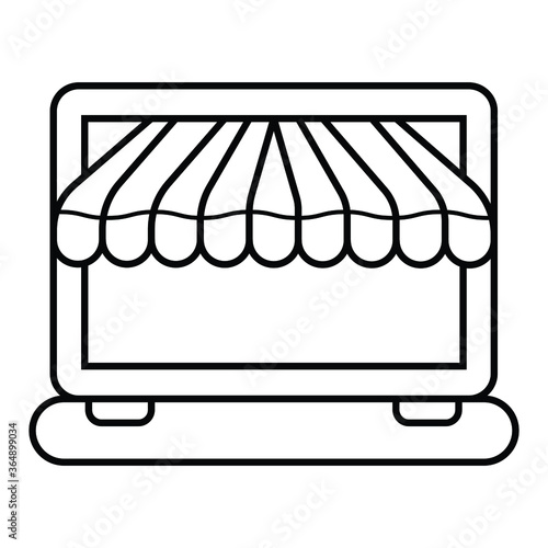 Online shopping on laptop computer flat icon