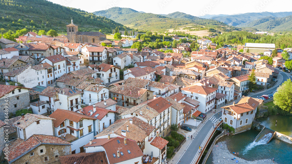 aerial view of otsagabia rural town, Spain