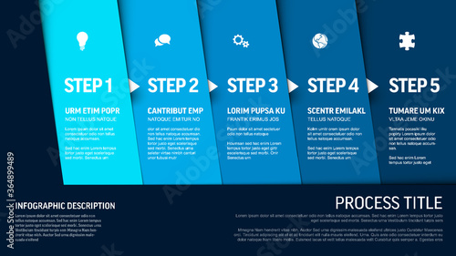 Progress template with five blue steps and icons