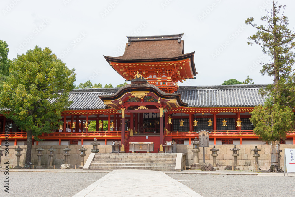 Iwashimizu Hachimangu Shrine in Yawata, Kyoto, Japan. The Shrine was founded in 859. It is National Treasures of Japan.