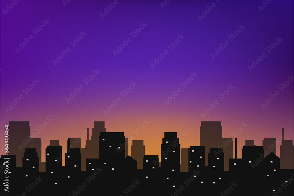 Beautiful city landscape vector with buildings silhouette and sunset sky suitable for background or illustration 