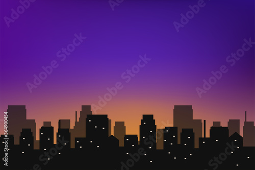 Beautiful city landscape vector with buildings silhouette and sunset sky suitable for background or illustration 