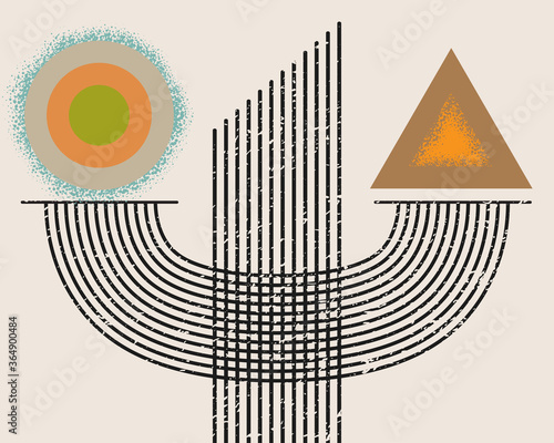 Abstract trendy aesthetic grunge backdrop concept with geometric balance shapes pattern. 