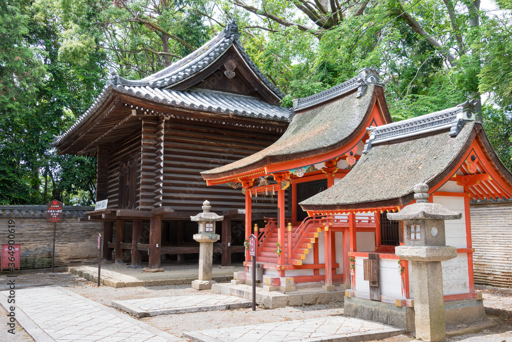 Iwashimizu Hachimangu Shrine in Yawata, Kyoto, Japan. The Shrine was founded in 859. It is National Treasures of Japan.